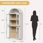 GustoWave 71.4 Tall Arched Bookcase with 4 Doors and 2 Drawers, 15.8 Depth Display Cabinet Storage Shelves ,Wooden Bookshelf