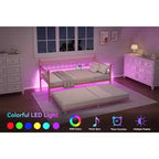 Twin Daybed with Trundle,with Charging Station & LED Lights,Metal Sofa Bed Frame with Pull Out Trundle for Living Room,Bedroom,Guest Room,Apartment