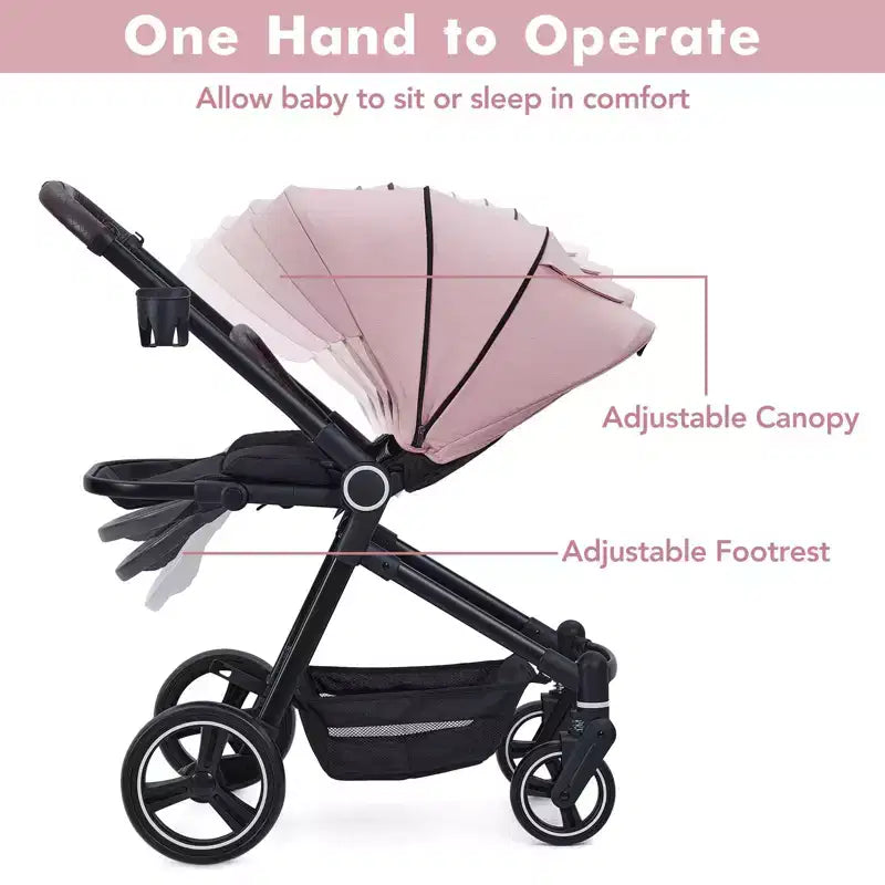 Baby Stroller, Foldable Stroller - High Landscape Pushchair for Newborn & Toddler, Convertible Pram with Reversible Backrest