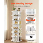 VEVOR 7 Tiers Rotating Shoe Rack Tower with Wheels, Movable 360 Spinning Carousel Display, Lazy Susan Organizer Closet Shelf, White
