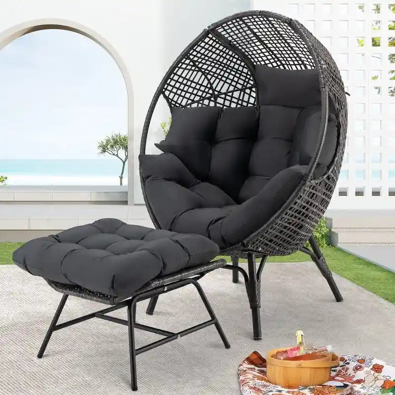FINCATI Indoor Eggs Chair, 440 lbs Egg Chair Outdoor, Oversized Egg Chair with Ottoman, Luxury Cozy Egg Chair with Foot Rest