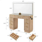 48 Fluted Makeup Vanity Desk with Mirror and Lights, Modern Vanity Table with 8 Drawers & Charging Station, Vanity Desk with Glass Top