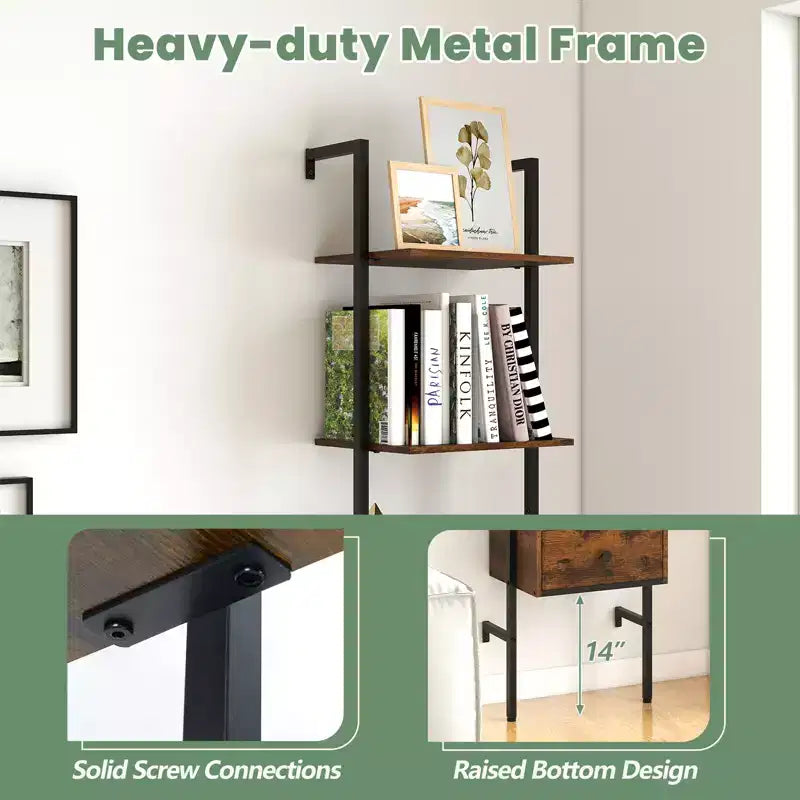 Costway 2 PCS 5-Tier Bookshelf w/ Drawer 70 Wall Mount Ladder Bookcase w/ Metal Frame