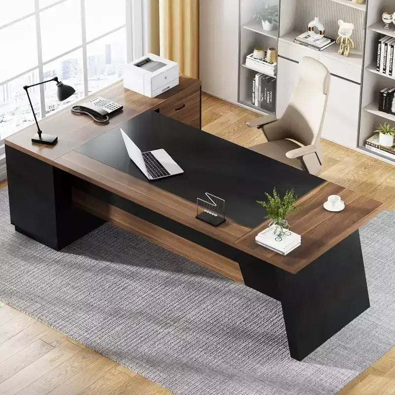 Bureau de direction en L Lantine Modern 78 avec tiroirs et classeur latéral