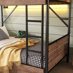 Twin XL over Twin XL Metal Bunk Bed Detachable Metal Bunk Bed with LED Light and Two Storage Drawers Black