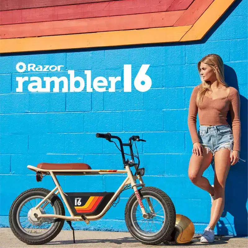 Razor Rambler Step Over Electric Scooter - Beige: 350W Motor, 15.5 mph Speed