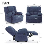 Blue Oversized Rocking Recliner Chair with Chenille Upholstery