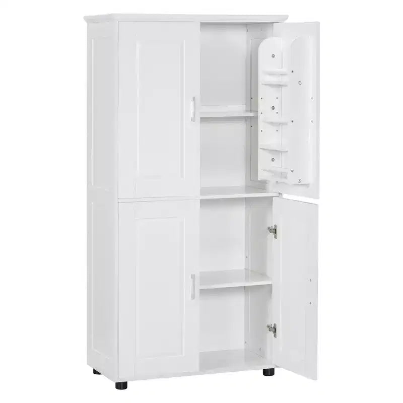 Whisen Minimalist Style Tall and Wide Storage Cabinet, Freestanding Cabinet with 4 Doors and Adjustable Shelves for Bathroom, Office - White