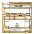 Rubberwood Detachable Triple Twin Bunk Bed with 2 Built-in Ladders and Guardrails