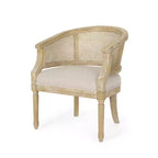 TUYOHW Modern Wood Accent Chair with Thick Upholstered Comfy Chair with Rattan Curved Backrest Lounge Armchair for Living Room, Bedroom