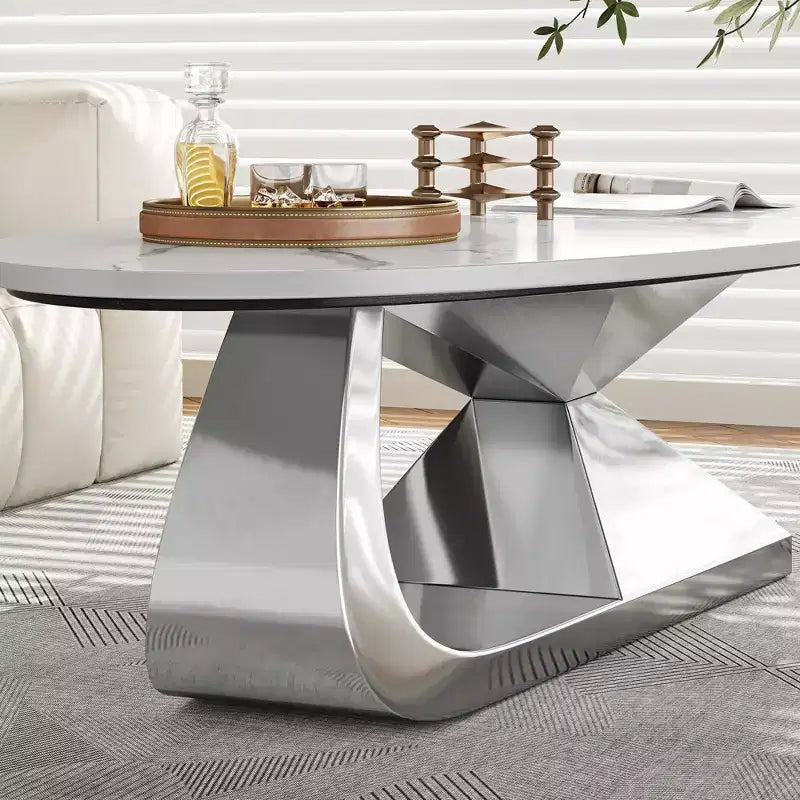 Ceramic Surface Coffee Table with Contemporary Stainless Steel Base  Durable and Elegant Showpiece for Living Room