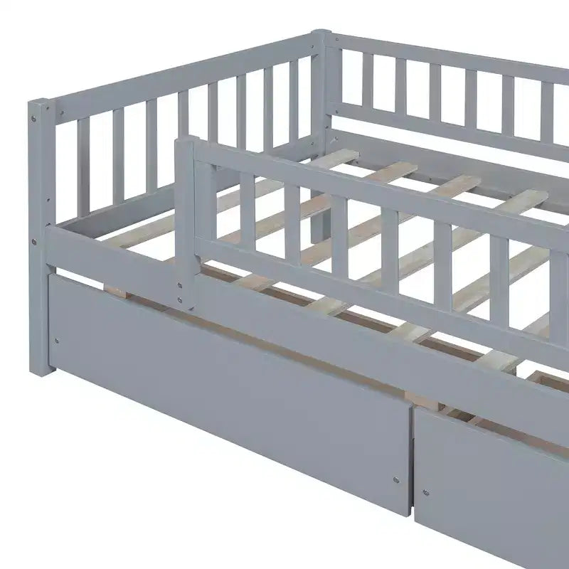 Twin Size Low Daybed with Storage Drawers, Wood Twin Platform Bed Frame with Rails for Boys and Girls Bedroom