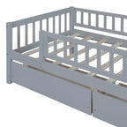 Twin Size Low Daybed with Storage Drawers, Wood Twin Platform Bed Frame with Rails for Boys and Girls Bedroom