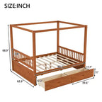 Cadre de lit à baldaquin en bois Whisen de taille Queen avec 2 tiroirs de rangement intégrés, construction robuste et durable