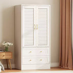 Armoire à persiennes GustoWave 65, Placard en bois avec 2 portes et 2 tiroirs, Rangement avec tringle à suspendre pour chambre à coucher