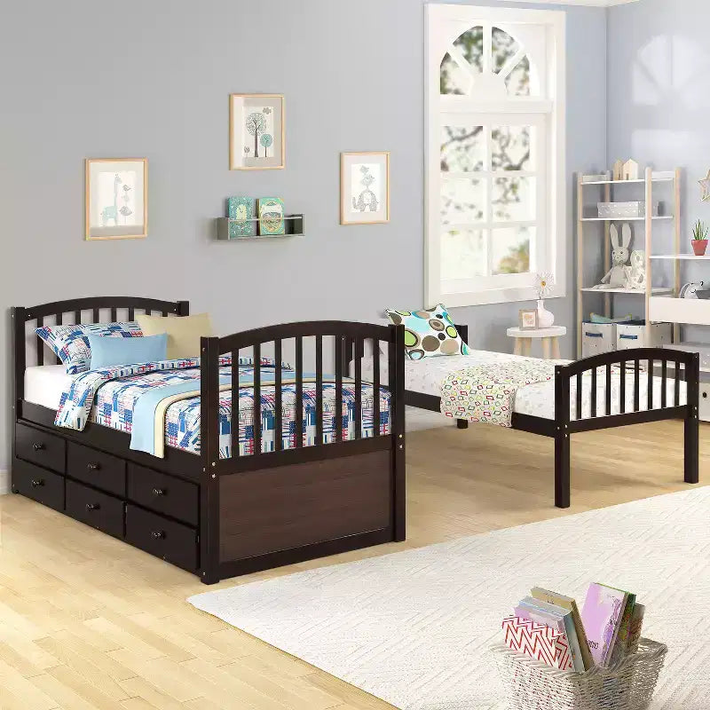 Lit superposé double avec échelle, barrière de sécurité, lit gigogne double avec 3 tiroirs pour chambre d'adolescent, meubles de chambre d'amis