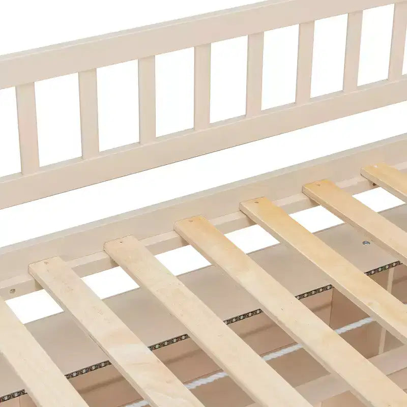 Full Over Full Modern Low Bunk Bed with Storage Lighted Shelves and Pegboard