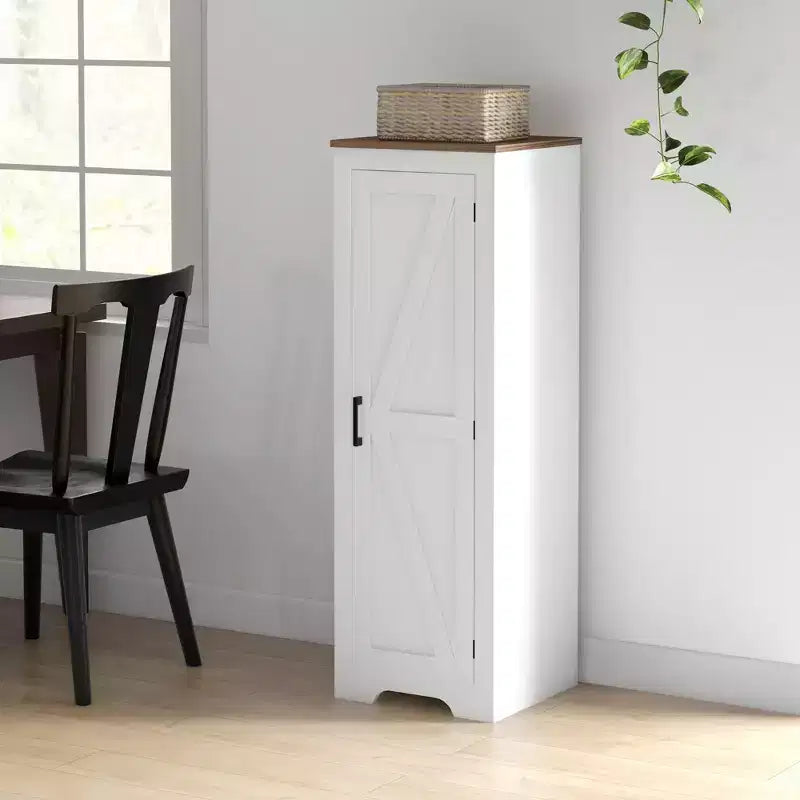 HOMCOM Farmhouse Storage Cabinet with Adjustable Shelf, Single Barn Door Accent Cabinet for Living Room, Floor Pantry Cabinet, White