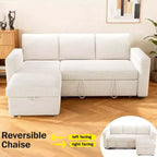 2-in-1 Pull Out Sleeper Sofa with Storage Chaise, Chenille Sectional Couch with USB Ports for Living Room