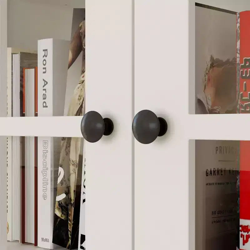 Grand buffet vaisselier blanc avec portes vitrées, bahut de rangement pour cuisine, salon, étagères à livres