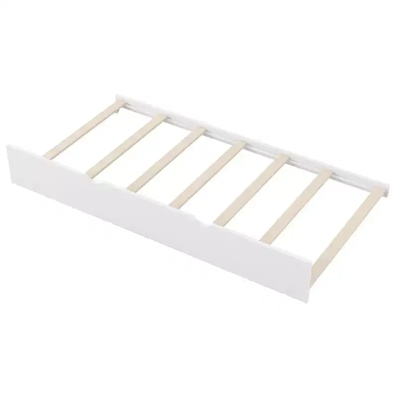 Whisen Twin Size Wood Platform Bed with Guardrail and 2 Drawers