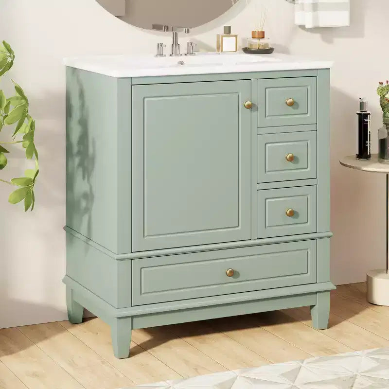 30 Bathroom Vanity Sink Combo, Bathroom storage Cabinet with Drawers and Shelf, Single Sink Bathroom Vanity