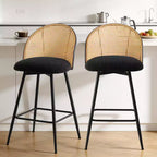 Bekrvio 26 Mid-Century Modern Swivel Bar Stools Set of 2/3/4, Boucle Upholstered Bar Chairs with Rattan Back & Metal Legs for Kitchen Counter