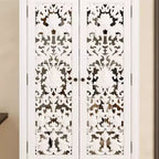Famapy White Bookcase with Classic Aesthetics:Ornate Hollow Relief Doors & Versatile Storage