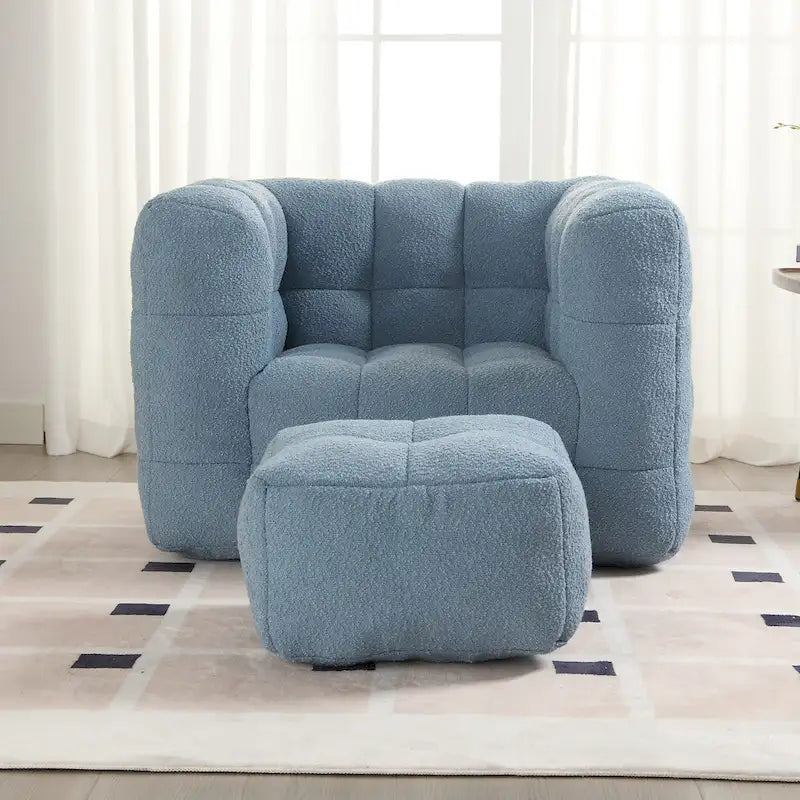 HOMEFUN Fauteuil d'appoint moderne capitonné en tissu bouclé avec ottoman
