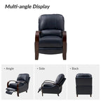 Alex Mid-century Modern Cigar Genuine Leather Manual Recliner with Wooden Curved Arms