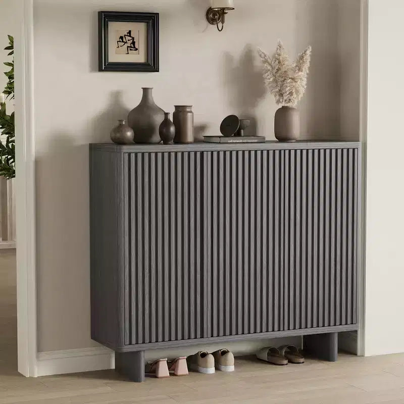Acekool 46 Shoe Cabinet with Fluted Door, 5-Tier Storage Cabinet, Rustic Entryway Bench for Hallway, 41.5H