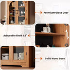 70 Tall Kitchen Pantry Cabinet, Modern Display Cabinet with 4 Arched Glass Doors and Adjustable Shelves, for Kitchen, Living Room, Dining, Bathroom