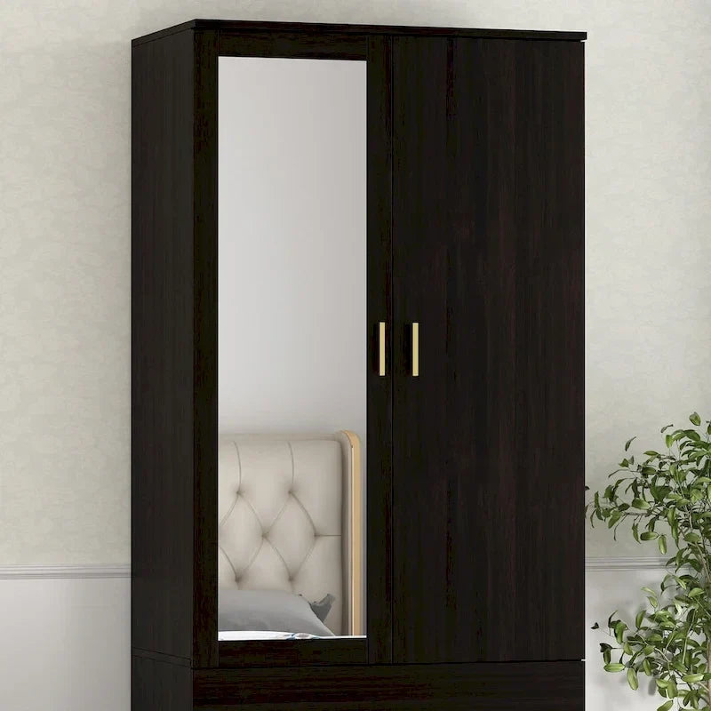Armoire à deux portes avec miroir, blanc/brun foncé, 31,5L x 72H po – 31,5L x 72H po