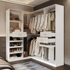 Corner Wardrobe Closet with 2 Hanging Rods, Pants Rack, and Shoe Storage Organizer Armoires