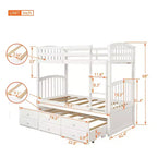 Lit superposé double avec échelle, barrière de sécurité, lit gigogne double avec 3 tiroirs pour chambre d'adolescent, meubles de chambre d'amis