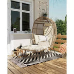 Oversize Wicker Egg Chair with Ottoman - Egg Shaped Lounge with Thick Cushion, Comfy Egg Rattan Seat, Indoor Outdoor Use, for Patio Porch Backyard