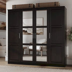 100% Solid Wood  4-Door Wardrobe with Solid Wood or Mirrored Doors