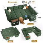 Dyonery 112 Modular Sectional Sleeper Sofa with Pull Out Bed,U-Shaped Sectional Couch with Storage,Extra Wide & Deep Seat Couches for Living Room