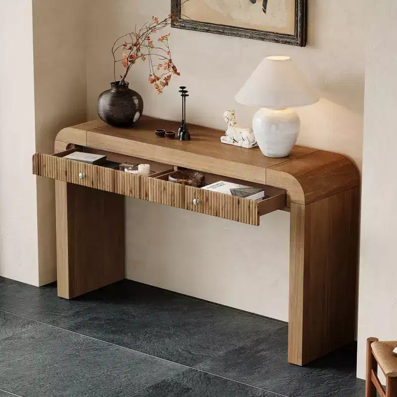 Whisen Rustic Console Table Entryway Table Side Table with Fluted Drawer Front