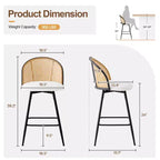 Bekrvio 26 Mid-Century Modern Swivel Bar Stools Set of 2/3/4, Boucle Upholstered Bar Chairs with Rattan Back & Metal Legs for Kitchen Counter