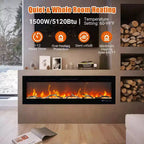 Coolmee 80 Inch Electric Fireplace, Recessed and Wall-Mounted, Smart WiFi Alexa Voice Control, 3D Flame Effect, 12 Color Options, 750W/1500W
