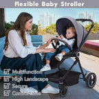 Baby Stroller, Foldable Stroller - High Landscape Pushchair for Newborn & Toddler, Convertible Pram with Reversible Backrest