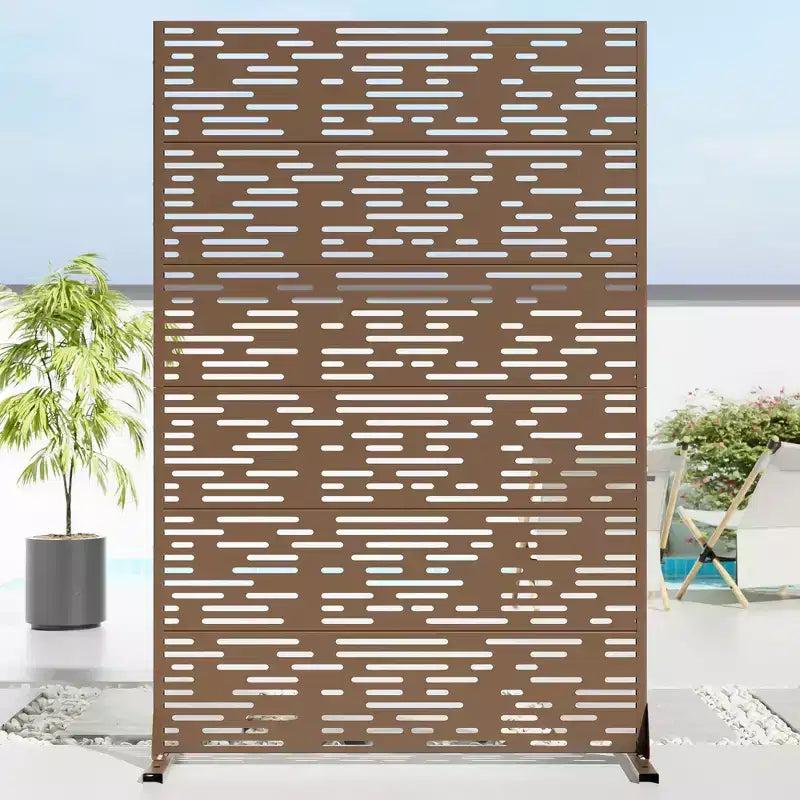 MAYEERTY Room Divider Screen Godfrey Light B-Type Brown Galvanized Sheet 72x47x16in 6-Piece Set 3-Piece Set