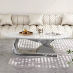 Ceramic Surface Coffee Table with Contemporary Stainless Steel Base  Durable and Elegant Showpiece for Living Room