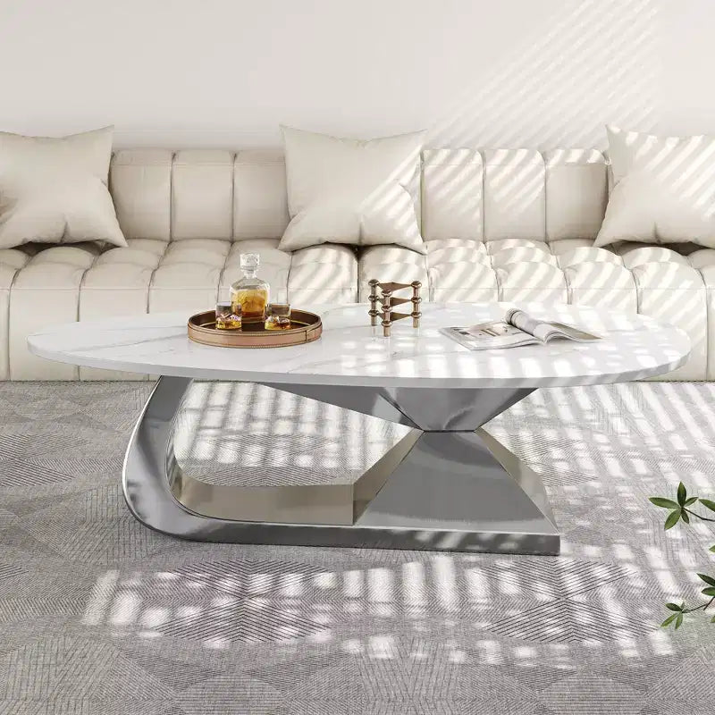 Ceramic Surface Coffee Table with Contemporary Stainless Steel Base  Durable and Elegant Showpiece for Living Room