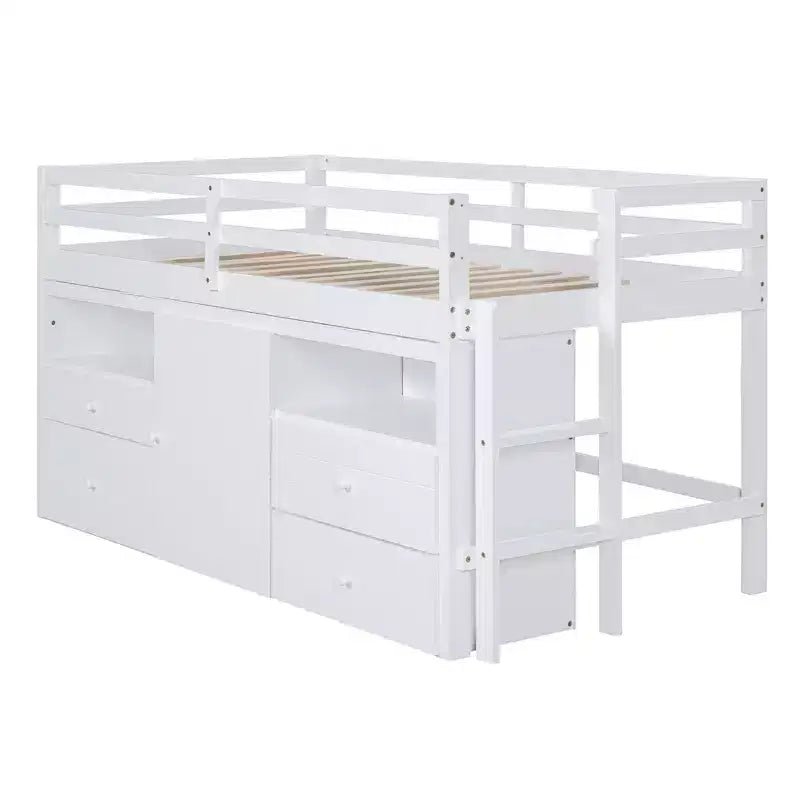 Luxystar Modern Twin Low Loft Bed with 4 Drawers, Cabinet and Shelves for Bedroom,
