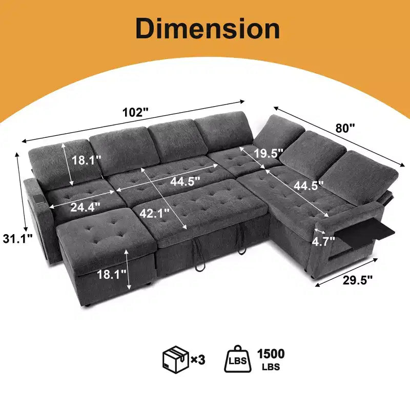 Dyonery 7-seater reclining sofa, modular sofa, side table with hidden storage, rechargeable