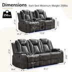 Power Reclining Sofa with Wireless Charger,Reading Light for Living Room,Faux Leather LED Light,AC/USB Port,Cup Holder,Black
