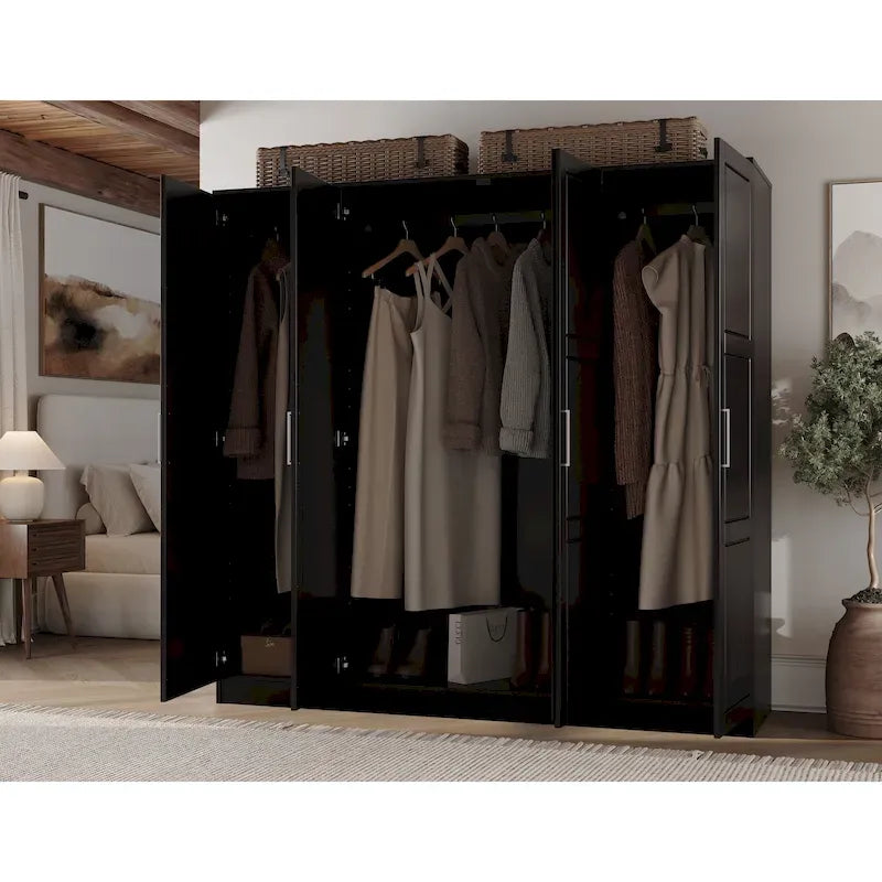 100% Solid Wood  4-Door Wardrobe with Solid Wood or Mirrored Doors