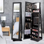 Costway Armoire à bijoux rotative à 360° 2-en-1 Organiseur miroir verrouillable Blanc/Noir/Marron foncé/Gris/Bleu/Rose/Violet/Gris foncé